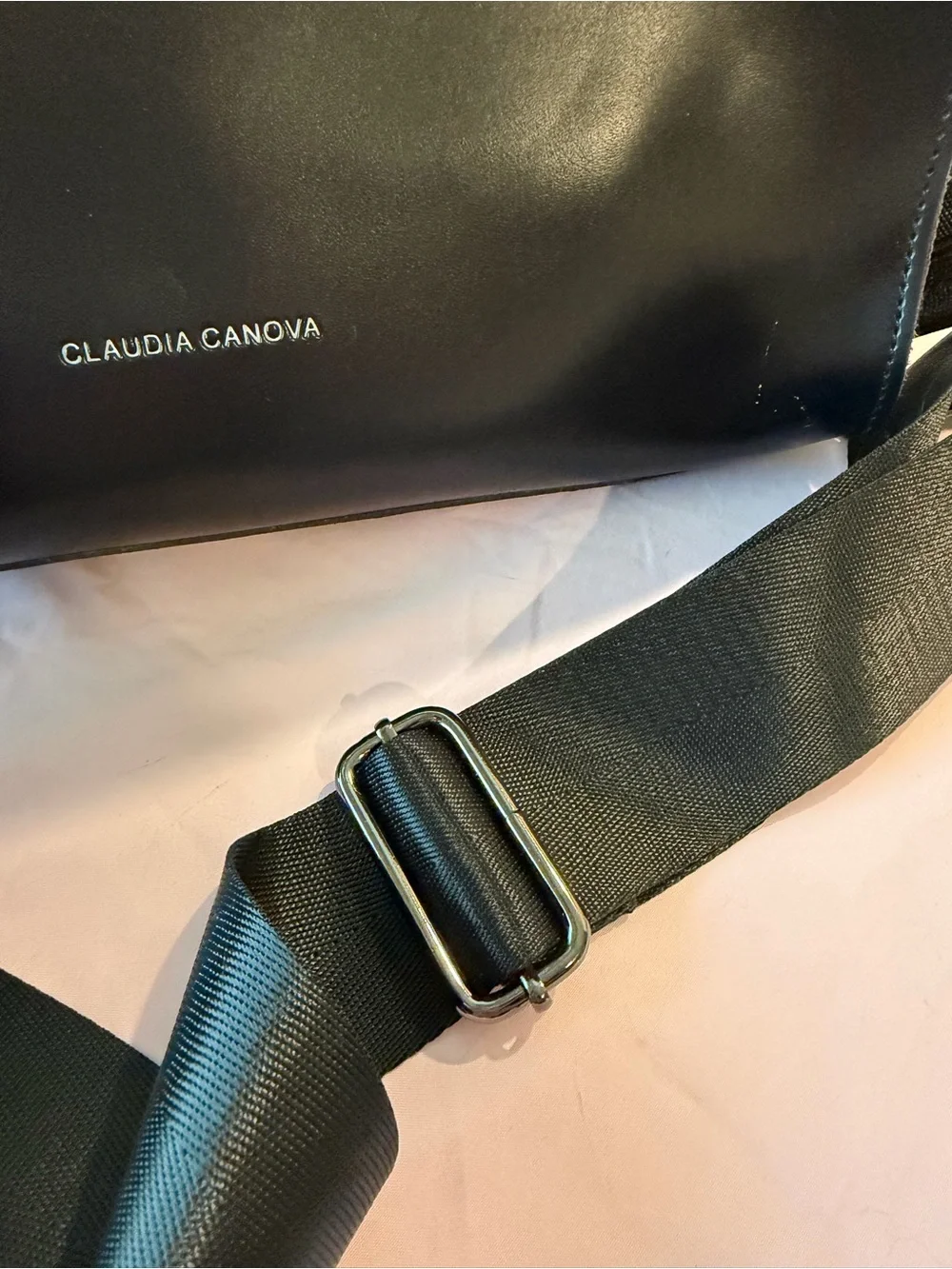 Claudia Canova | Black Leather Tote Bag with Crossbody Strap